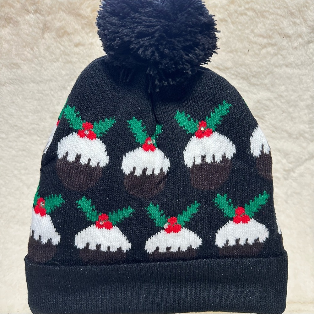New LED Lighted Christmas Beanie Hat With Pom Pom And 3 Flashing Modes - Unisex - Picture 5 of 6